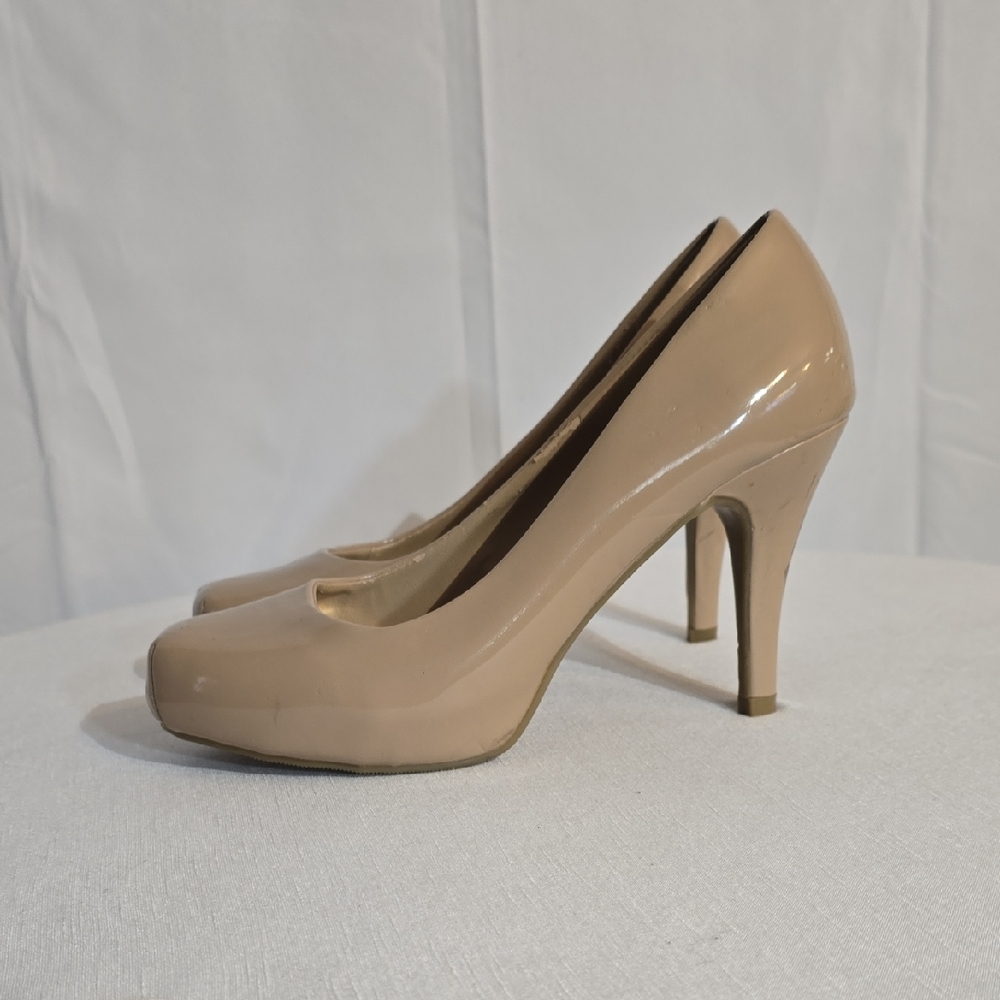 Olsenboye Nude Patent Platform Heels